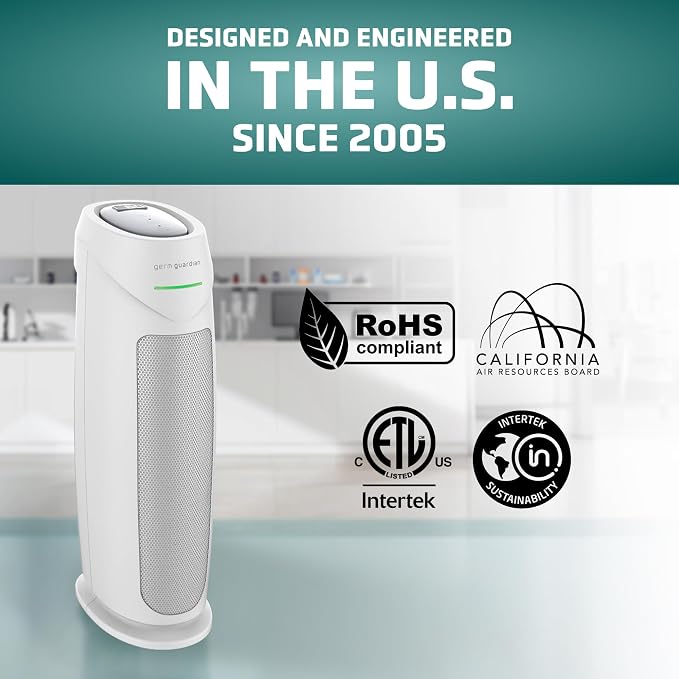 GermGuardian HEPA Indoor Large Room Air Purifier for Home - Pet Dander, Dust, Pollen, Smoke, and Odors in Bedroom, Office, and Kitchen - Air Quality Monitor and UV-C Light Combo - White