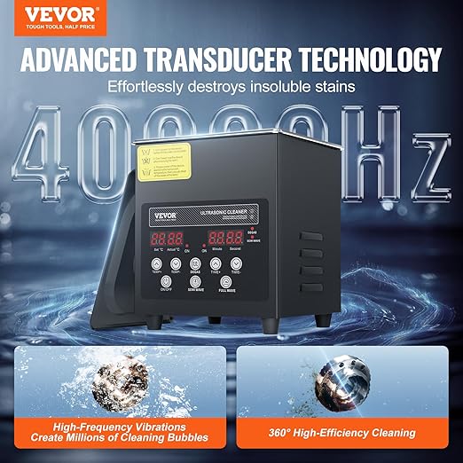 VEVOR 2L Ultra Sonic Cleaner, 60W Digital Sonic Cleaning Machine with Gentle Mode & Upgraded Degassing, 40kHz Ultrasound Cleaner Machine with Heater & Timer for Jewelry, Glasses, Tools, Retainer