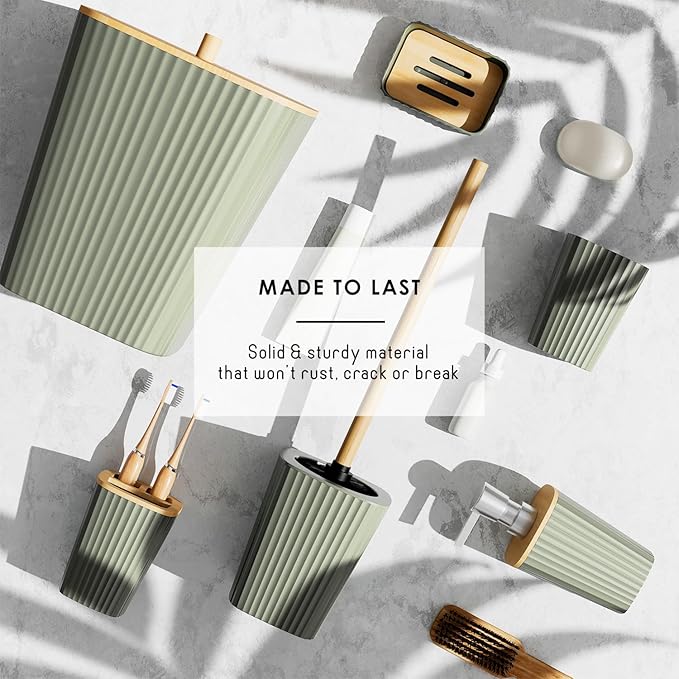 Clara Clark Bathroom Accessories Set - Bathroom Set, Bathroom Sets with Shower Curtain and Rugs, Shower Curtain Set with Trah Can - Ombre Sage Green - 22PC