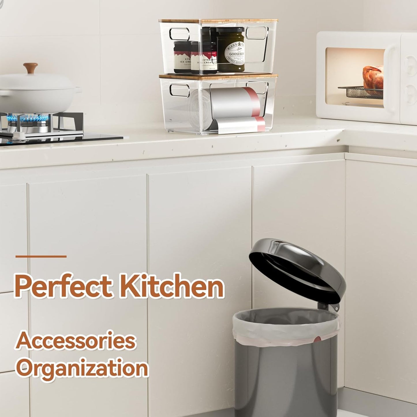 Trash Bag Holder with Bamboo Lid, Stackable Trash Bag Dispenser, Extra Large Storage for Kitchen Laundry Room Under Sink (1Pack)