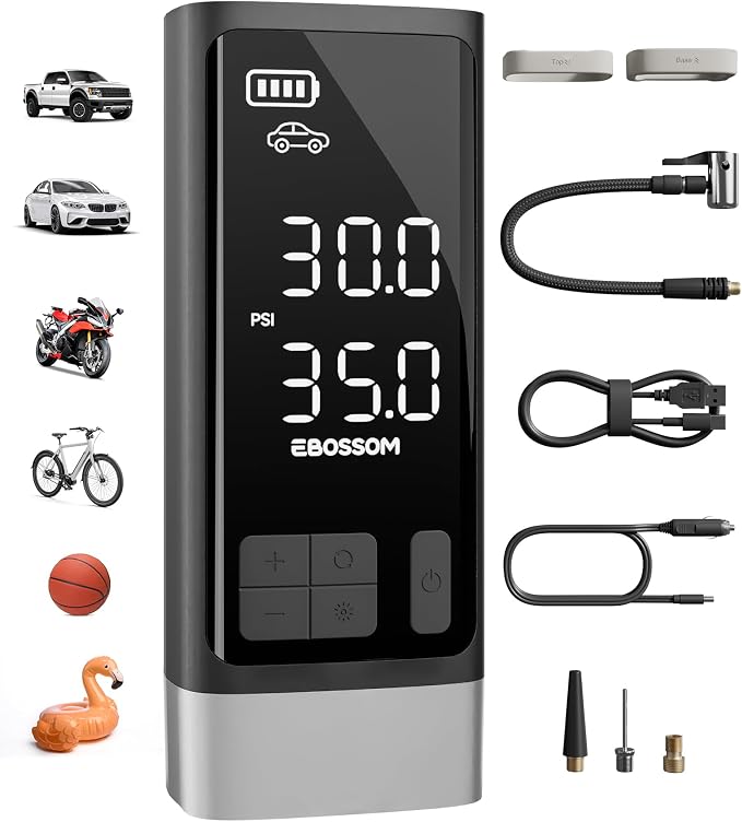 Portable Tire Inflator with Dual-Cylinder,5x Fast Inflation Car Air Compressor with Memory Function,150PSI Cordless,Tire Inflator Rechargeable with Battery,12V DC for Pickup,Car,Moto,Bikes,Balls