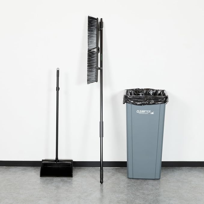 Restaurantware-Clean Tek Professional 23.62 Inch Push Broom, 1 Heavy-Duty Broom with 59” Handle - Medium Bristles, 2 Handle Attachment, Wooden, Commercial Use, for Deck, Garage, Yard, Patio