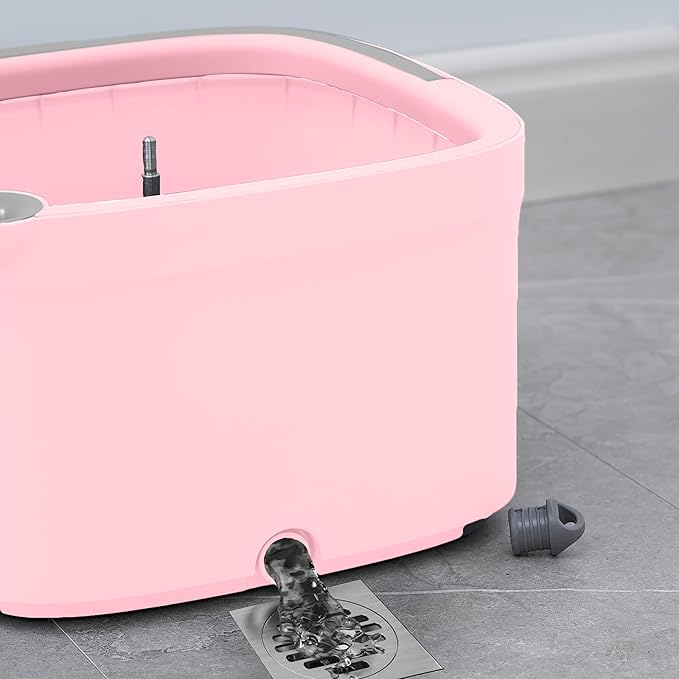 Spin Mop and Bucket with Separate Compartments for Clean and Dirty Water NEW 2025 Upgraded Version w/Side Brush and Self Standing Handle, Smart Square Mop w/ 2 Machine Washable Microfiber Pads, Rose