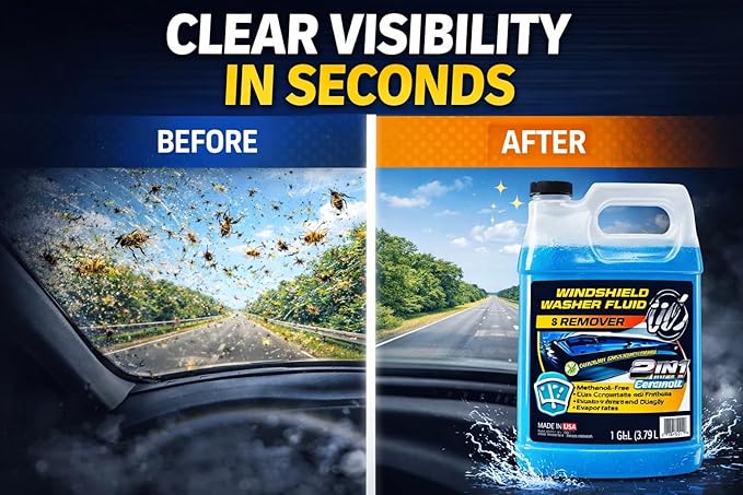 UCS Windshield Washer Fluid 2-in-1 Bug Remover – Ready to Use Formula – Streak-Free Cleaning – Removes Dirt & Road Grime – 1 Gallon (128 fl oz) Methanol-Free