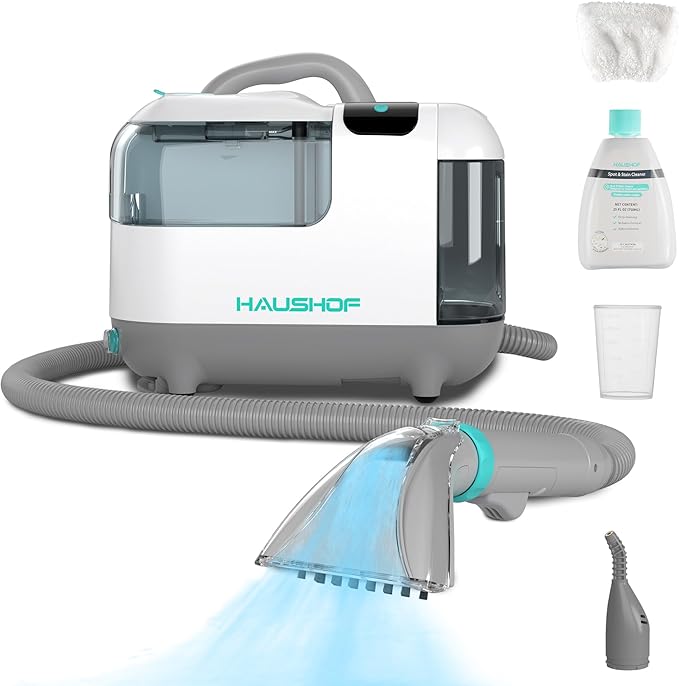 HAUSHOF Steam Carpet and Upholstery Cleaner, Include Spot & Stain Cleaner（US plug）, Medium, White, HH24016AE