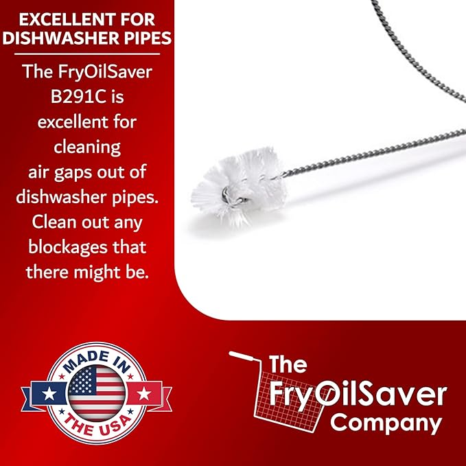 48" Air-Gap Drain Brush - Flexible Dishwasher and Sink Cleaner Tool for Home and Commercial Kitchen - Long Pipe Snake for Garbage Disposal, Shower, Hair Clog Remover - B291C by FryOilSaver Co.