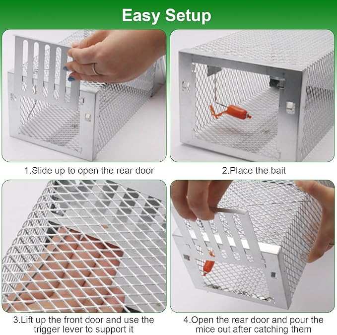 Humane Rat Trap, Automatic Continuous Mouse Cage Single Door Live Animal Trap Cage Indoor Outdoor for Small Rodents Chipmunk Mice Voles, Catch and Release