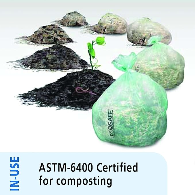 Stout by Envision Compostable Trash Bags, 30 Gallon 30" x 39", 48 Bags Per Case, ASTM6400, Green Bags, Made in America (E3039E11)