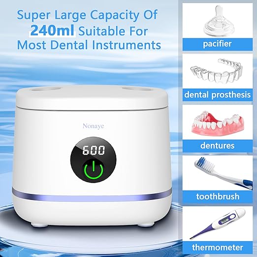 Dental Ultrasonic Retainer Cleaner Machine-45khz, Cleaning for Dentures, Mouth Guards, Aligners, Night Guards, Braces, Toothbrush Heads & Jewelry,Protable UV Retainer Cleaning Pod for Home &Travel