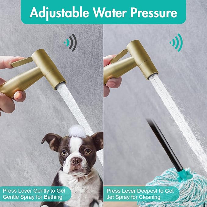 BARROCK Handheld Bidet Sprayer for Toilet, Stainless Steel Metal Made Baby Cloth Diaper Spraying Kit, Bathroom Toilet Bidet Attachment Set for Bathing Pets and Feminine Hygiene, Brushed Brass Gold