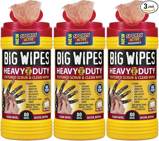 BIG WIPES Heavy Duty Industrial Hand Cleaning Wipes, Textured Scrubbing Degreaser Wipes for Mechanics and Tool Cleaner – 80 Count Canister (3 Pack)