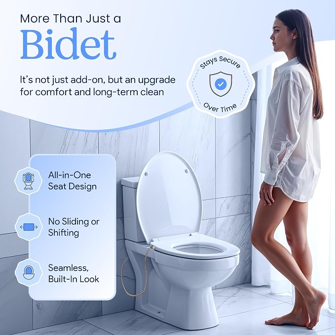 CLEAR REAR Elongated Bidet Toilet Seat – Non Electric Attachment for Toilets, Easy to Install Self Cleaning, Rear & Feminine Wash Nozzles, Adjustable Water Sprayer, Eco Friendly Hygienic Upgrade
