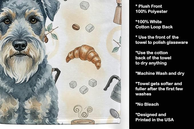 Caroline's Treasures Kerry Blue Terrier Coffee Bar Kitchen Towel Velour Plush Front and Cotton Loop Back Machine Washable