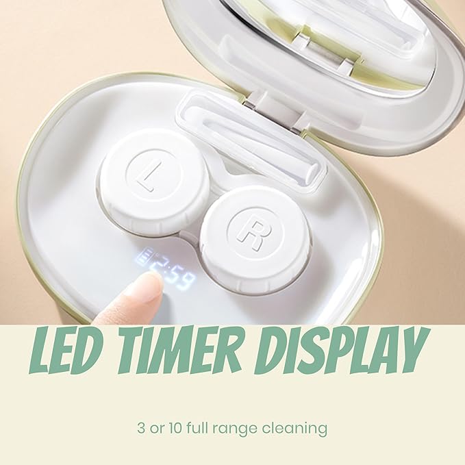MV7 Ultrasonic Contact Lens Cleaner Machine with Timer Display, Big Mirror & USB Charger, Fit Disposal Soft Lens, Colored Contact Lens, RGP Lens and OK Lens (Rosy)