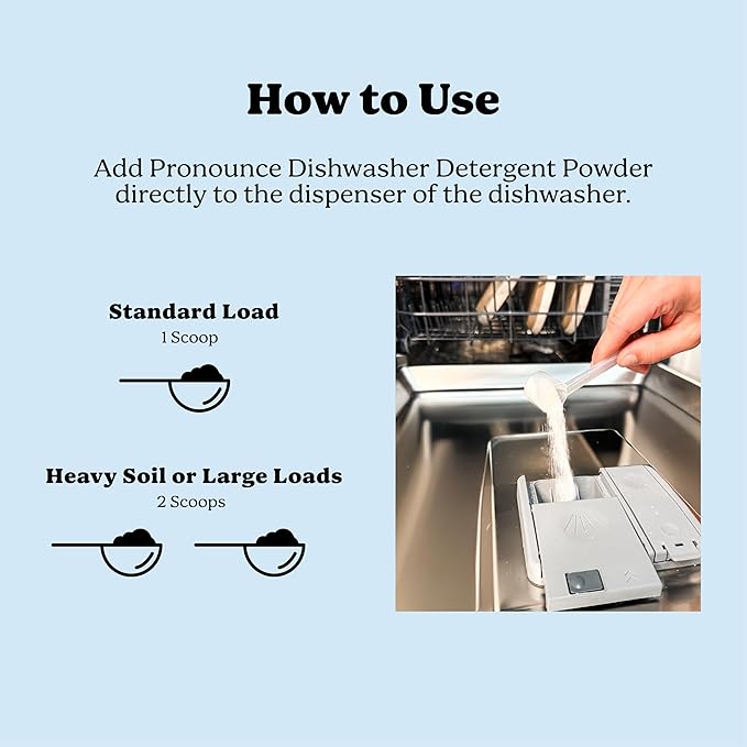 Pronounce Dishwasher Detergent Powder - Cleaner Ingredients, Fragrance Free - Ultra Concentrated, Cuts Grease and Grime, Dishwasher Pods Alternative. (160 Loads, Unscented).