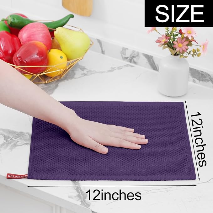 Homaxy 100% Cotton Waffle Weave Kitchen Dish Cloths, Ultra Soft Absorbent Quick Drying Dish Towels, 12 x 12 Inches, 24-Pack, Eggplant