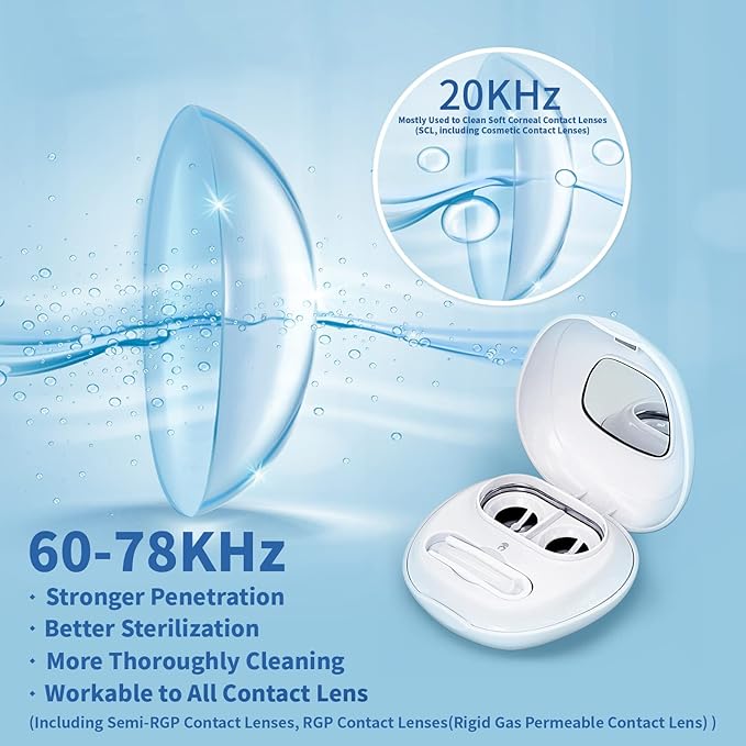 Ultrasonic Contact Lens Cleaner Rechargeable Eye Contact Cleaner with Vanity Mirror Compact Contact Lens Cleaner Support Fast Cleaning Fits All Contact Lens (Model AMT11)
