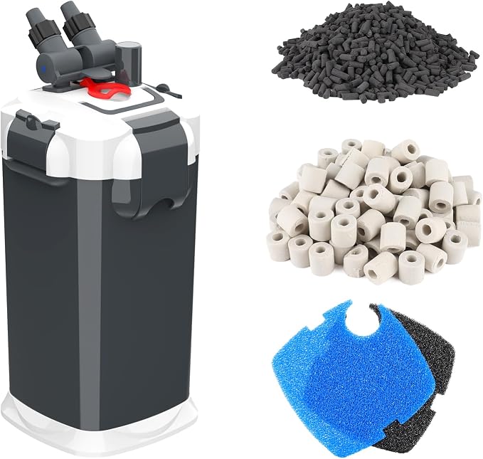 fishkeeper 390GPH Canister Filter, 3-Stage Filtration Aquarium Filter with Quartz Balls and Filter Cotton, Ultra-Quiet External Aquarium Canister Filter for Freshwater and Saltwater up to 100Gal (25W)