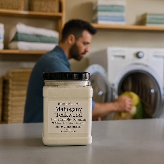 3-in-1 Laundry Detergent Powder – Mahogany Teakwood Scent, Plant-Based, Sulfate-Free, HE & Septic Safe, 32 oz