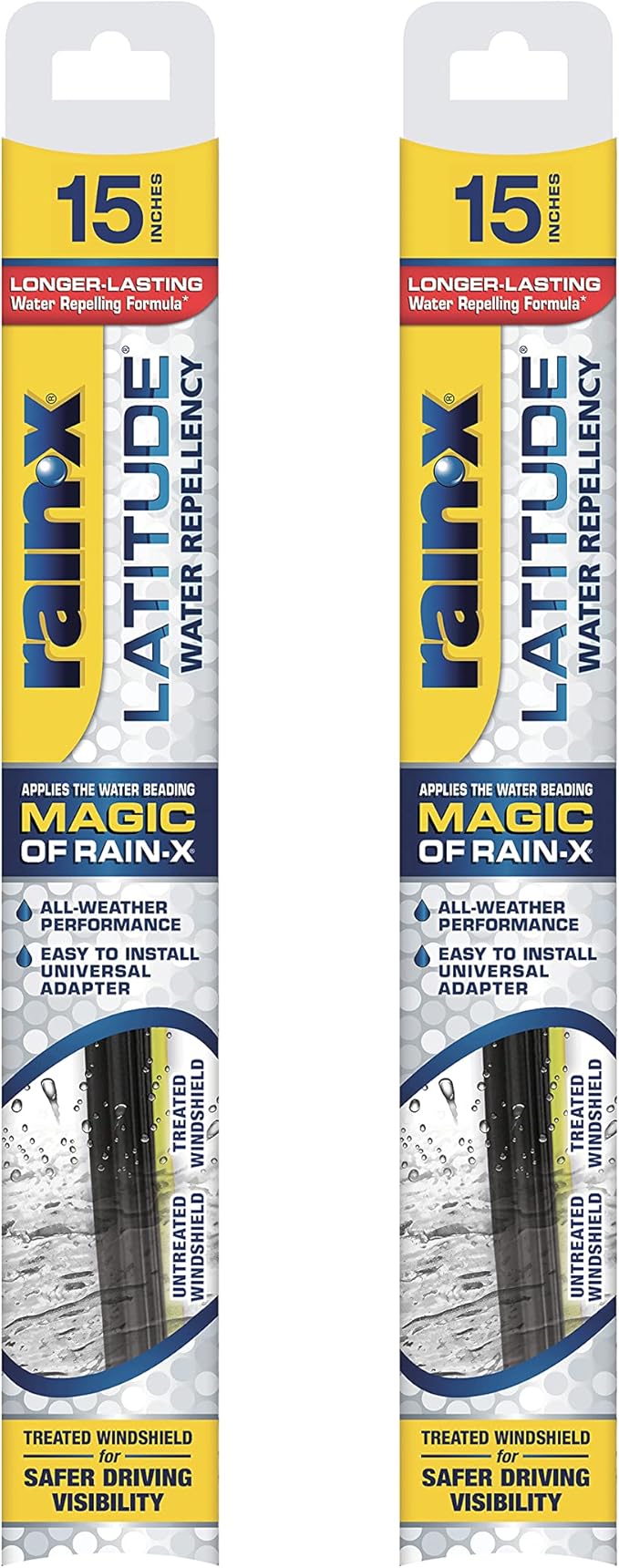 Rain-X 810201 Repellency Water Repellent Wiper Blades, 15" Windshield Wipers (Pack of 2), All Weather Streak-Free for Enhanced Visibility w/ Water Repellency Formula