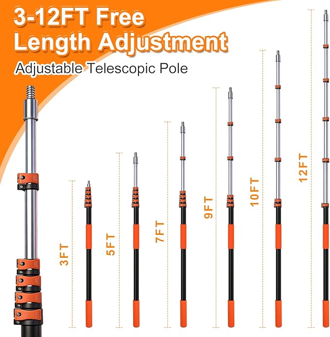 18FT Window Cleaning Kit, 2-in-1 Squeegee with 3-12FT Telescoping Pole & Flip-Lock & Screw Dual Locking, Professional Long Handle Washing Tool for High Windows