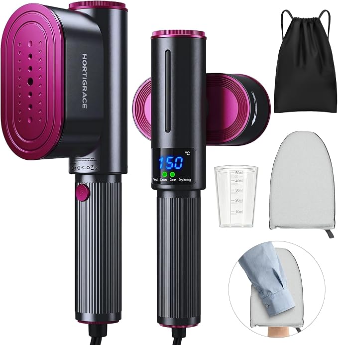 Travel Steamer for Clothes, 2-in-1 Steam Iron & Garment Steamer with Fast Heat-Up, 1200W Portable Handheld Clothes Steamer, Large Ceramic Heat Panel Quick Wrinkle Removal for Home/Travel/Hotel