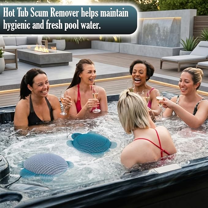 Hot Tub Scum Absorber (2 Pack Turtle) Oil Absorbing Sponge for Spa & Pool, Floating Cleaner Removes Body Oils, Lotion & Dirt, Keeps Water Clean with Extra Cleaning Cloth