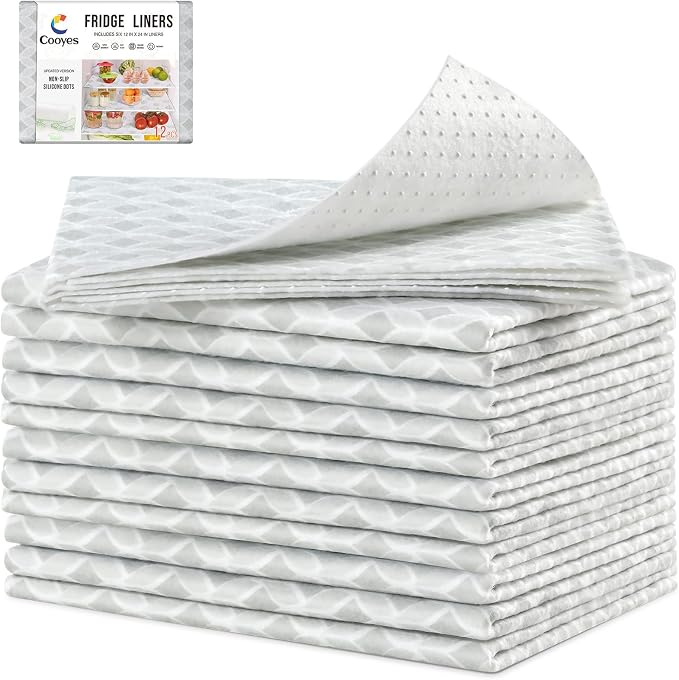 Cooyes 12 PCS Refrigerator Liners, 12" x 24" Non-Slip Fridge Liners Strong Absorbent Washable Non-Adhesive, Refrigerator Shelf Liners and Mats for Shelves, Drawers, Kitchen Cabinets(Gray Slate)