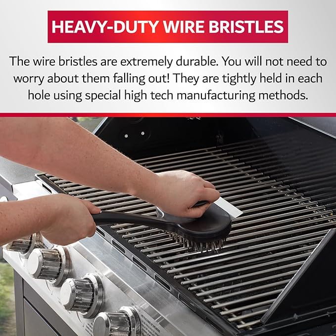 Chef-Master 90051 Char-Broiler BBQ Grill Brush | Extra Long 17-Inch Handle | Durable Wire Bristles | Extra Grip Dual Handles | BBQ Brush for Grill Cleaning