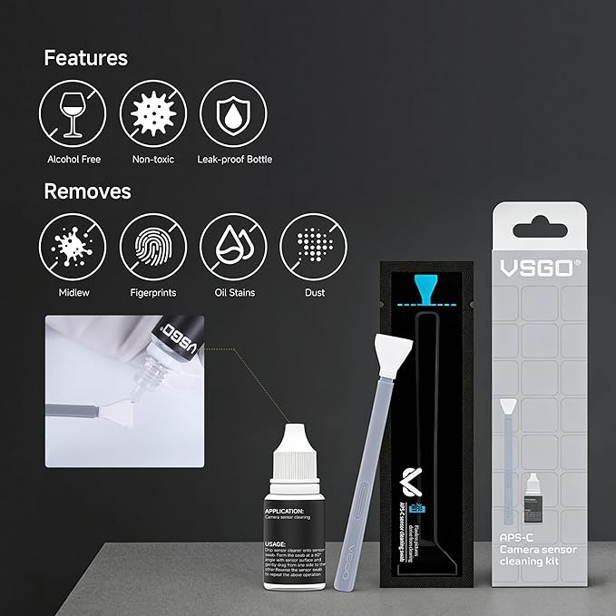 VSGO APS-C Sensor Cleaning Kit, 6pcs Sensor Swabs & 10ml Sensor Cleaner for Nikon Sony Canon DSLR Camera Clean (VS-S02-6)