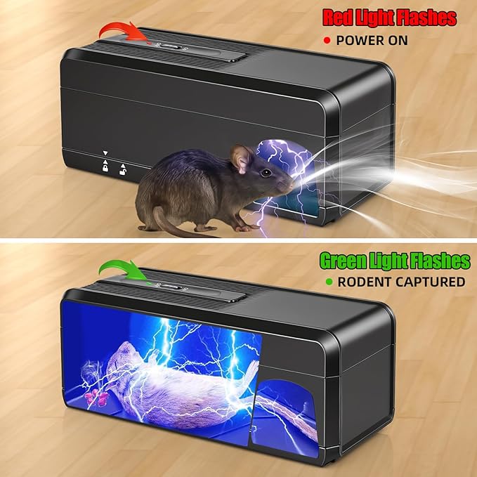 High Voltage Electric Mouse Trap Zapper, Instantly Kills Mice & Rats, No Touch Reusable Indoor Rat Killer Trap for Home, Kitchen, and Commercial Use,Safe and Effective Rodent Control