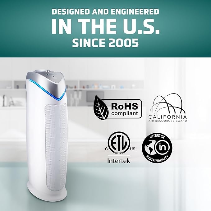 GermGuardian HEPA Air Purifier - Large Room Air Purifier for Bedroom, Office, Dorm, and Home - Filters Pet Dander, Dust, Pollen, Smoke, Scents - AC4825W - 22" Tower - White
