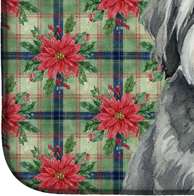 Caroline's Treasures Gray and White Old English Sheepdog Christmas PoinsettIas Dish Drying Mat Absorbent Dish Drying Mat Pad for Kitchen Counter Dish Drainer Mat for Countertop, 14 x 21", Multicolor