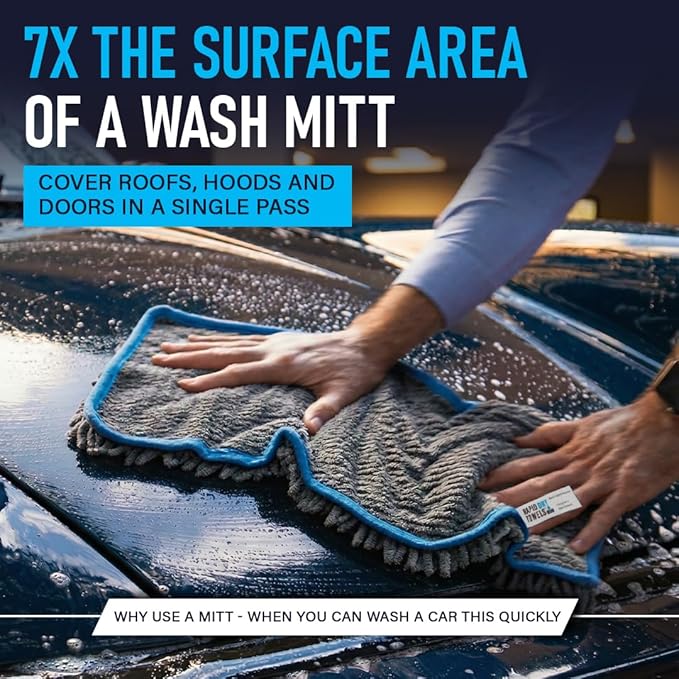 Rapid Dry Towels Mach 2 Speed Car Wash Towel | 23.5 x 11.9 in | Chenille Microfiber Car Wash Cloth | 7X Larger Than Wash Mitt | Ultra Absorbent, Scratch-Free, Auto Detailing Towel for Cars SUVs Trucks