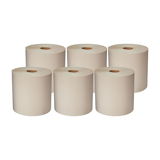 AmazonCommercial 1-Ply Kraft 7.9' Hard Roll Paper Towels (SOFI-011) Bulk for Business |Made from 100% Recyclable Material |Compatible with Universal Dispensers|800 feet per Roll (6 Rolls)