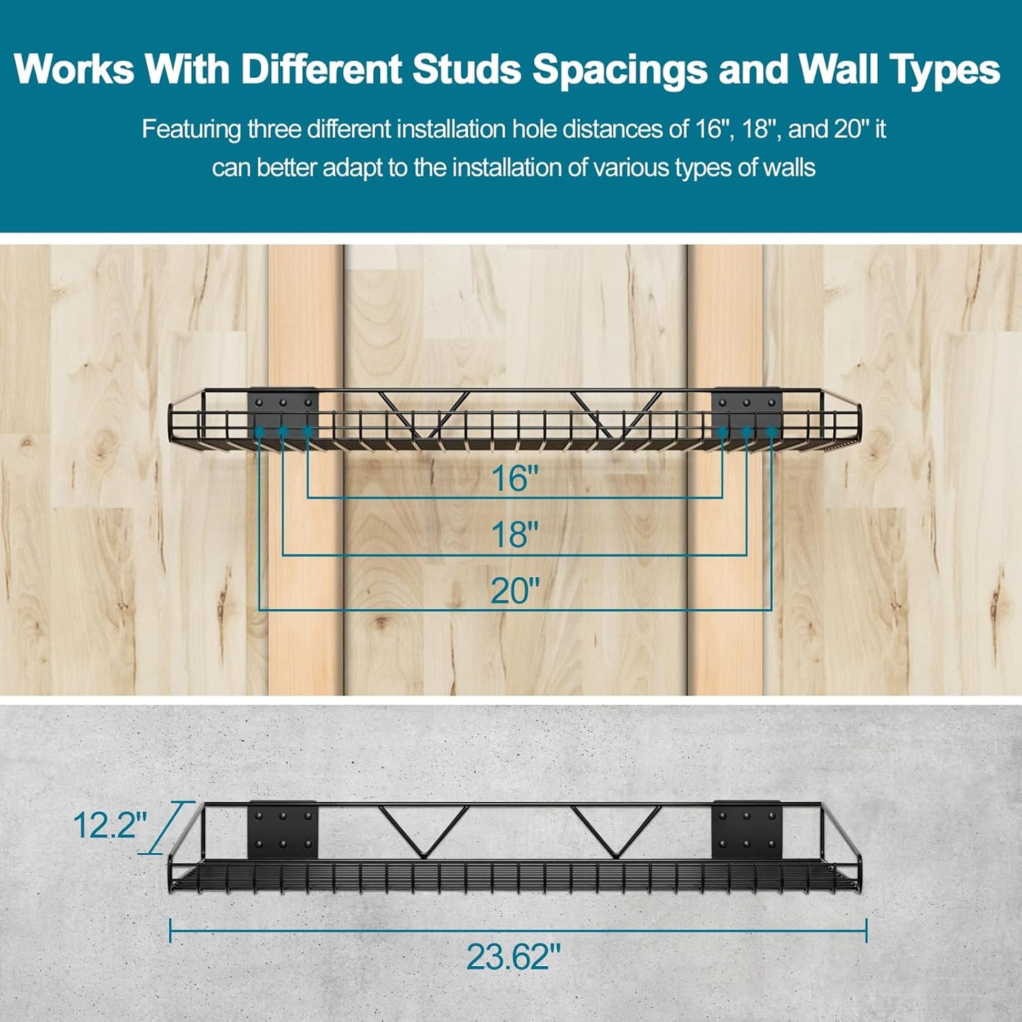 Garage Wall Shelving,4-Pack 12 Inch X 23.8 Inch,Can be Used for Garage, Closet, Laundry Room, Heavy Duty Wall Shelving, Holds Up to 65 Lbs (Black, 12"X23.8", 4)
