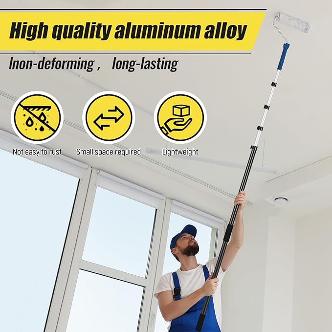 7-30 ft Telescopic Extension Pole with Utility Hook, Multi-Purpose Aluminum Pole for Painting, Dusting and New Year Window Cleaning Christmas Lights Installation Without a Ladder (Black)