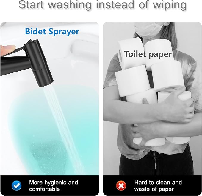 Matte Black Bidet Sprayer Head Only, Stainless Steel Handheld Toilet Sprayer Replacement with G1/2 Connector, Adjustable Pressure for Cloth Diaper, Pet Shower, Bathroom Cleaning