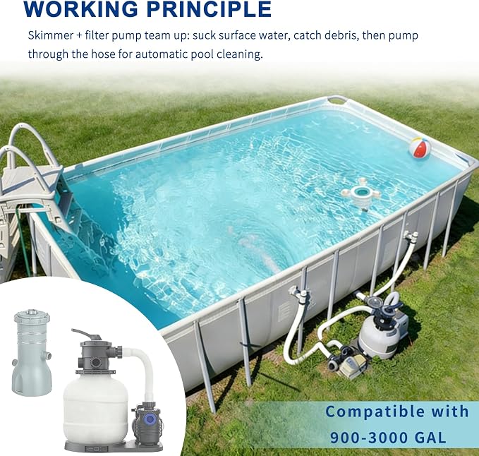 Above Ground Pool Skimmer,No Installation Required, no Adjustable Bracket Required,Comes with 10 Filter Socks, Perfect for Women，Tri-Float Spin Pool Skimmer,Best NEW (Turquoise)