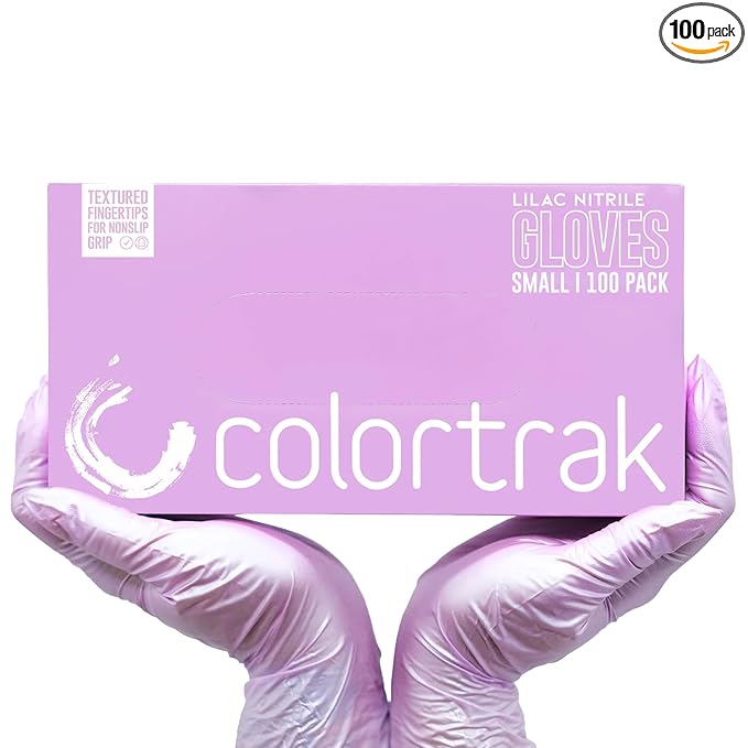 Colortrak Disposable Nitrile Gloves, Pink, Luminous Collection Lilac Frost Latex-Free, Powder-Free Hair Color Gloves for Chemical Processing & Salon Services, 100 Count, Small