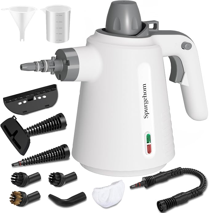 Spurgehom Handheld Steam Cleaner, Portable Steamer with 11 PCS Accessory & Safety Lock, Large Capacity Steam for Cleaning, Multipurpose Steam Cleaner for Home, Car, Window