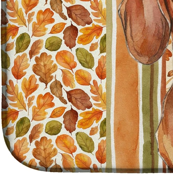 Caroline's Treasures Red Brown Dachshund Heirloom Fall Dish Drying Mat Absorbent Dish Drying Mat Pad for Kitchen Counter Dish Drainer Mat for Countertop, 14 x 21", Multicolor