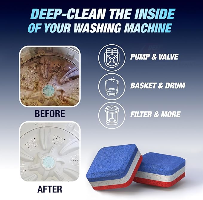 Washing Machine Cleaner Tablets Top Load 28 Pack & Dishwasher Cleaner Deodorizer Descaler Tablets 56 Pack Bundle - 2 Plus Year Supply - Septic Safe Eco Friendly Formula