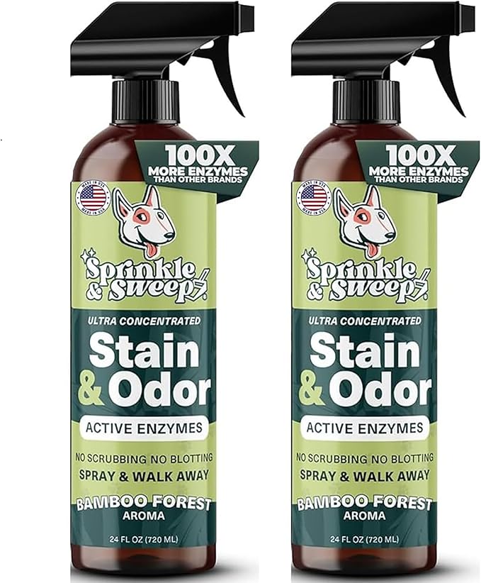 Sprinkle & Sweep: Pet Stain & Odor Enzyme Spray - 24oz, 2 Pack - No Scrubbing Concentrated Formula, Dog & Cat Urine Destroyer, Carpet Spot Cleaning