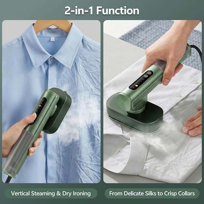 Travel Steamer for Clothes, Dual Voltage 100-240V Portable Garment Steamer, 2-in-1 Steamer & Iron, 15s Fast Heat-Up Quick Wrinkle Removal, Compact Steamer for Travel & Home (Green)