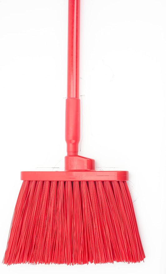 SPARTA 41083EC05 Plastic Color Coded Broom, Unflagged Bristles, Long Broom With Angled Head For Small Debris Cleaning, 56 Inches, Red