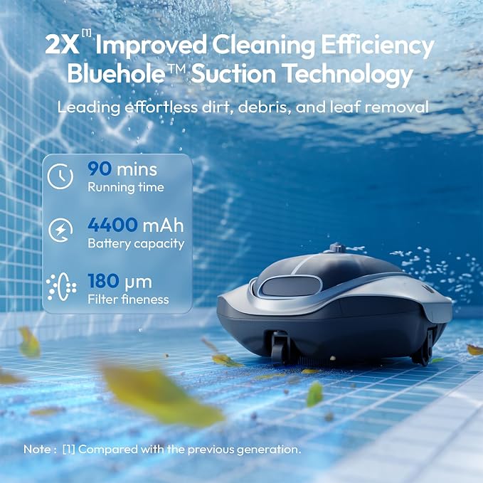 (2026 New) BUBLUE Bubot 300P Pool Vacuum for Above Ground Pool, Robotic Pool Cleaner with Powerful Suction, DirtLock Tech 2.0, LED Indicator, Self-Parking, Dual Filters, Up to 850 Sq.Ft, Snow