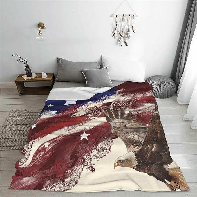 American Eagle Flag Blanket Gifts Bald Eagle Decor Throw Blanket Comfy Plush Flannel Fleece Warm Soft Fluffy Fuzzy Lightweight Blanket for Girls Boys Women Men Teens for Bed Sofa Couch 50"X60"
