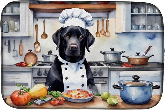 Caroline's Treasures DAC6276DDM Black Labrador Retriever The Chef Dish Drying Mat Absorbent Dish Drying Mat Pad for Kitchen Counter Dish Drainer Mat for Countertop, 14 x 21", Multicolor
