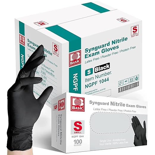 Intco Basic Medical Black Nitrile Exam Gloves 4.5 Mil - Latex-Free & Powder-Free - NGPF 1044 (Case of 1,000), Small
